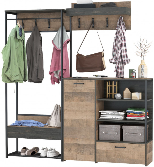 Трувор Прихожая 217, цвет дуб гранж песочный/интра, ШхГхВ 189х36,9х194,2 см., универсальная сборка