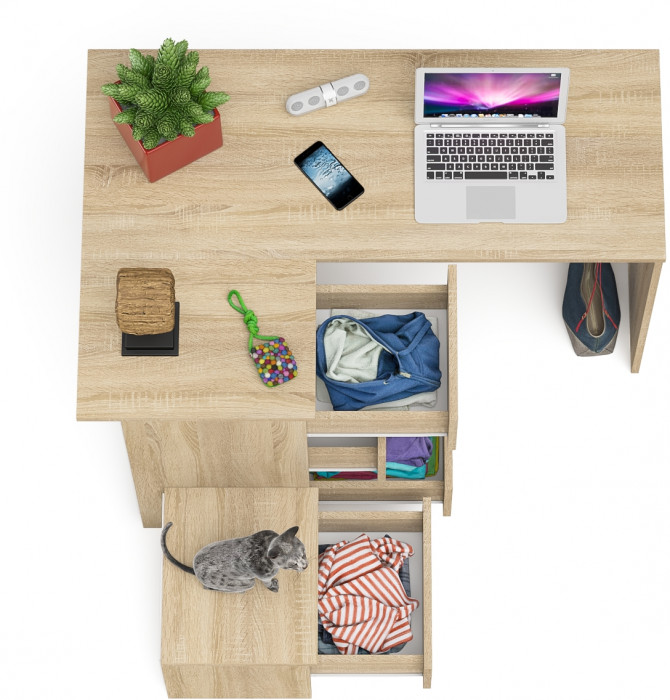 Мори компьютерный стол МС-16 левый + Тумба ТМП400.1, дуб сонома