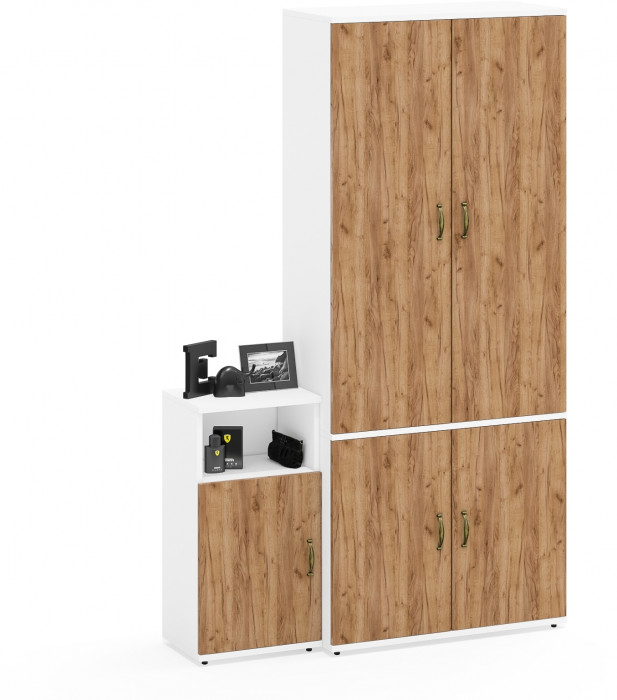 Лидер-8 Шкаф МД 20Б + Тумба МД 3.19, цвет белый шагрень/крафт золото, ШхГхВ 120х37,5х190 см., НЕ универсальная сборка