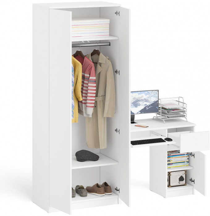 Мори Стол компьютерный МС-1 правый + Шкаф МШ800.1, цвет белый, ШхГхВ 170,4х50,4х209,6 см., выдвижной ящик справа, НЕ универсальная сборка