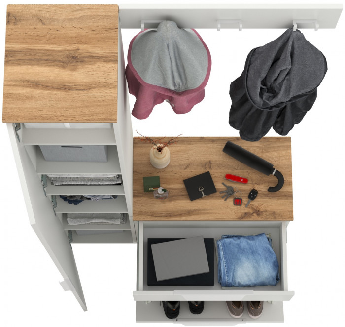 Октава Прихожая 15, цвет белый шагрень/дуб крафт золотой/фасады МДФ белый шагрень, ШхГхВ 97,1х35,4х197,6 см., универсальная сборка