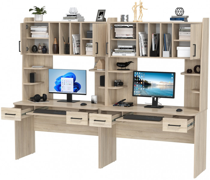 Два стола рабочих 6-0604дубсон Бета, цвет дуб сонома, ШхГхВ 240х60,5х183,5 см.