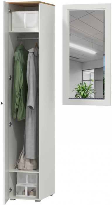 Остин Прихожая 12, цвет белый шагрень/дуб крафт золотой, ШхГхВ 99,5х54,3х229,6 см., универсальная сборка