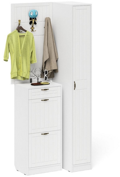 Прихожая П-6 Компоновка № 44, цвет белая шагрень/фасады МДФ белое дерево фрезеровка прованс, ШхГхВ 90х50х220 см., универсальная сборка