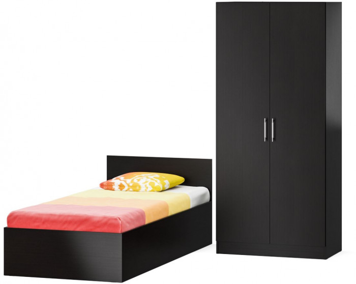 Кровать 0900 + Шкаф 2-х створчатый Стандарт, цвет венге, ШхГхВ 93,5х203,5х70 + 90х52х200 см., сп.м. 900х2000 мм., без матраса, основание есть