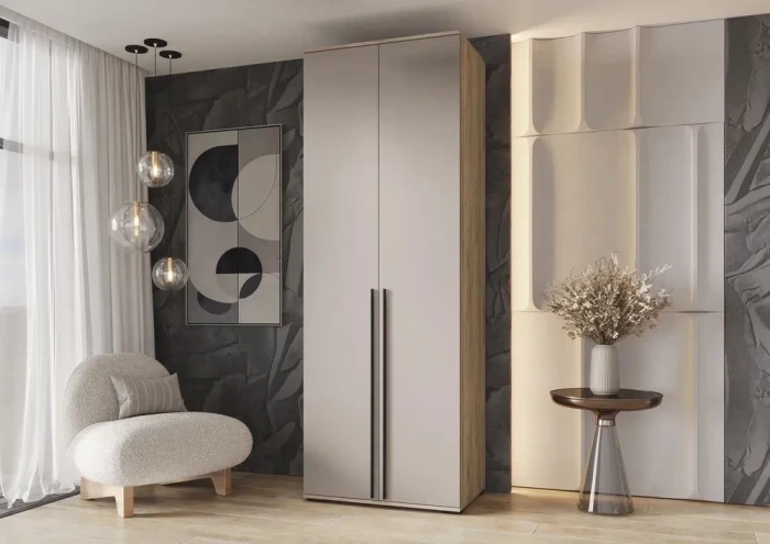 Норд Шкаф 2-х створчатый 800 с антресолью, Крафт серый/Кашемир