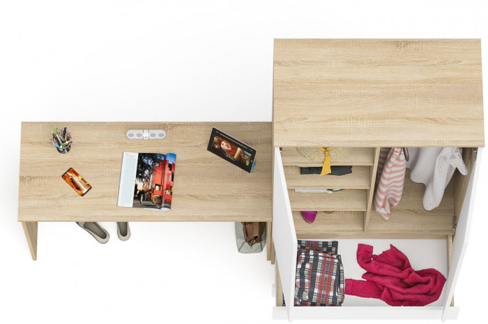 Мори письменный стол МСП1200.1 + Шкаф МШ900.1, дуб сонома/белый