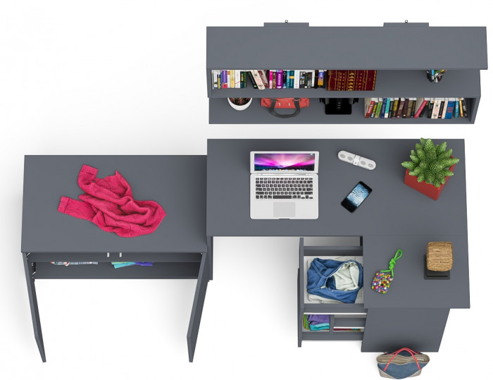 Мори Стол компьютерный МС-16 правый + Тумба МА900.1 + Полка 1200, цвет графит, ШхГхВ 214,8х84,9х209,6 см., НЕ универсальная сборка