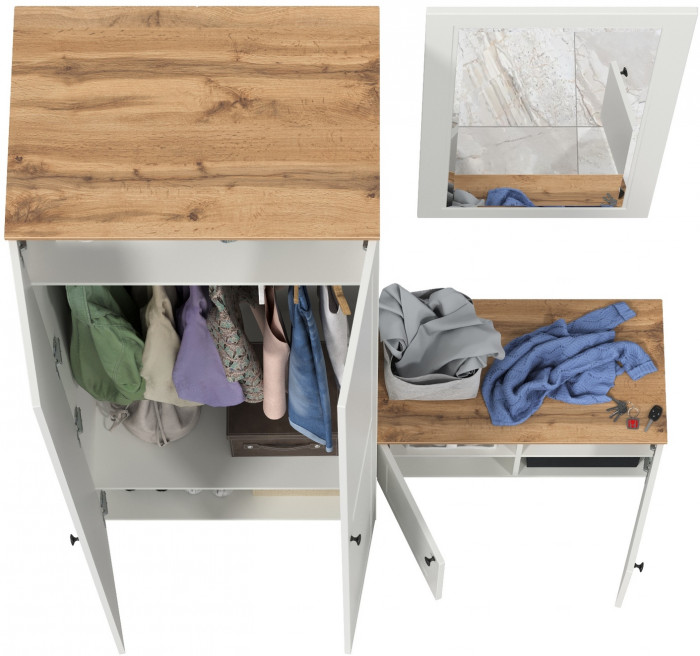 Остин Прихожая 18, цвет белый шагрень/дуб крафт золотой, ШхГхВ 160х54,3х229,6 см., универсальная сборка