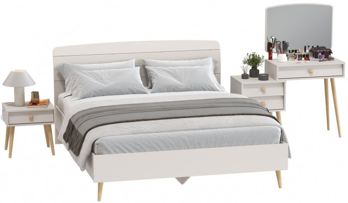 Афина Спальня Кровать 1600 + Трюмо + Тумба, кашемир серый