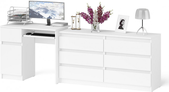 Мори компьютерный стол МС-1 левый + Комод МК1380.6, белый