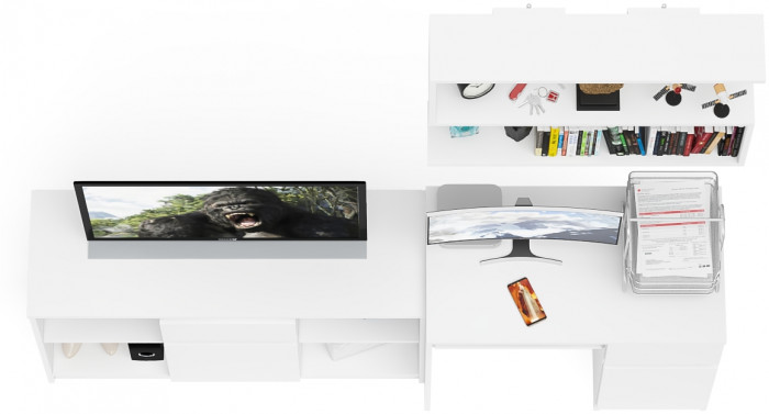 Мори компьютерный стол МС-1 правый + Тумба МТВ1204.1 + Полка 900, белый