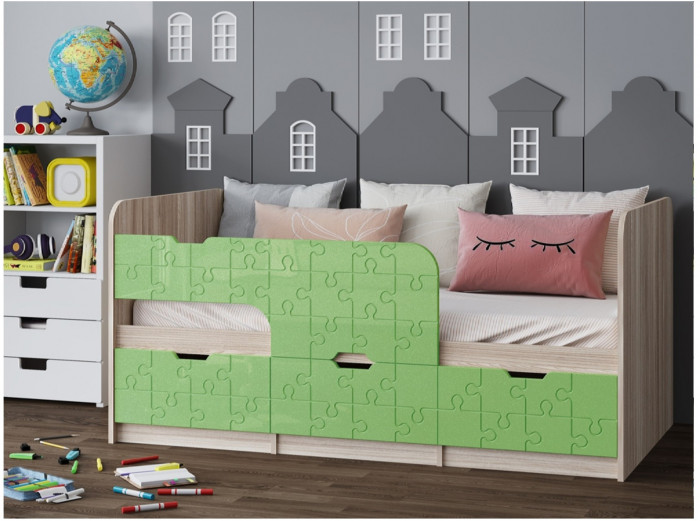 Детская кровать Юниор-9, 80х180 (Белый глянец, Ясень шимо светлый)