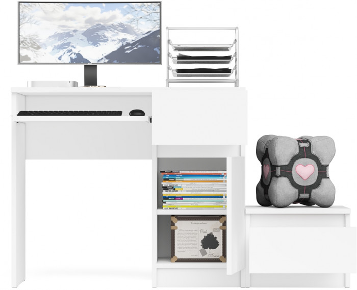 Мори компьютерный стол МС-1 правый + Тумба ТМП400.1, белый