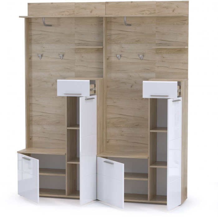 Лайн Прихожая № 02, цвет дуб крафт серый/фасады МДФ белый глянец, ШхГхВ 179,6х35,1х210 см., НЕ универсальная сборка