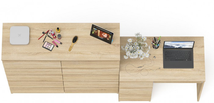 Мори компьютерный стол МС-6 левый + Комод МК1200.10, дуб сонома