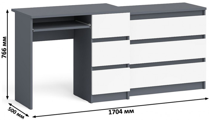 Мори компьютерный стол МС-6 правый + Комод МК800.1, графит/белый