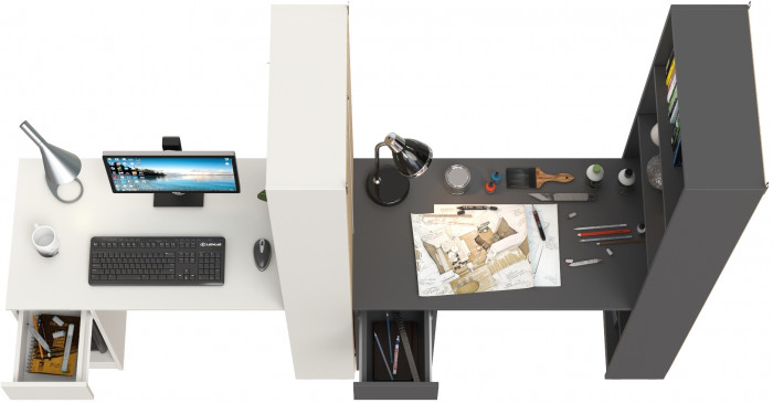 Два Стола письменных Лайт 10.01, белый гладкий/тёмно-серый