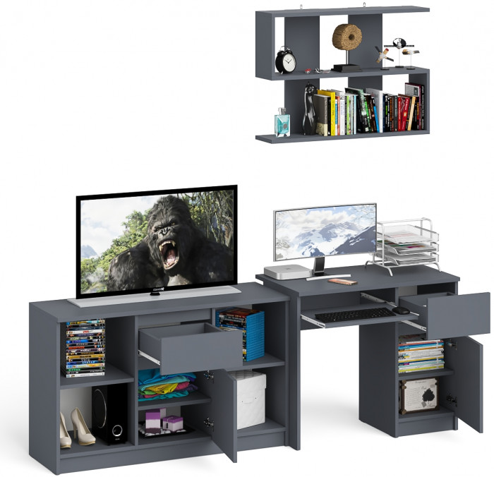 Мори компьютерный стол МС-1 правый + Тумба МТВ1204.1 + Полка 900, графит