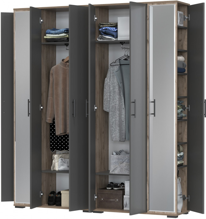 Две прихожих Домино-мини 2-3421дкт/граф, цвет дуб крафт табачный/графит, ШхГхВ 176х36х202 см.