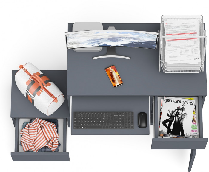 Мори компьютерный стол МС-1 правый + Тумба ТМП400.1, графит