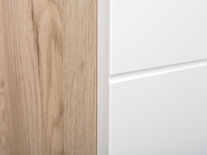 Лайн Прихожая № 03, цвет дуб крафт серый/фасады МДФ белый глянец, ШхГхВ 234,6х35,1х210 см., НЕ универсальная сборка