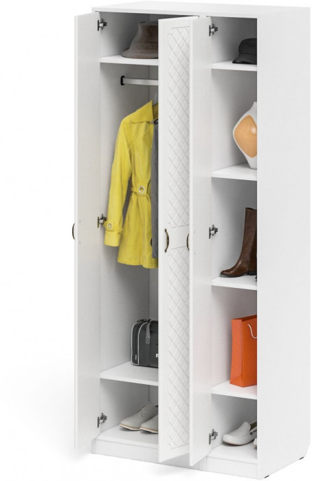 Прихожая П-6-500 Шкаф + Пенал, цвет белая шагрень/фасады МДФ белое дерево фрезеровка ромб, ШхГхВ 90х50х210 см., универсальная сборка