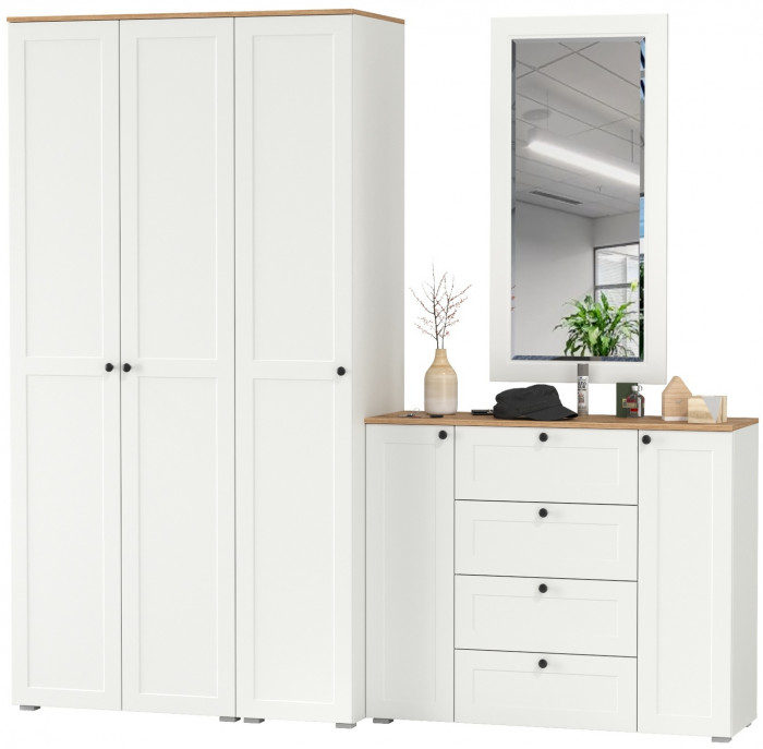 Остин Прихожая 38, белый шагрень/дуб крафт золотой