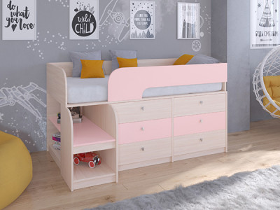 Кровать чердак Астра 9 V3 Дуб молочный/Розовый