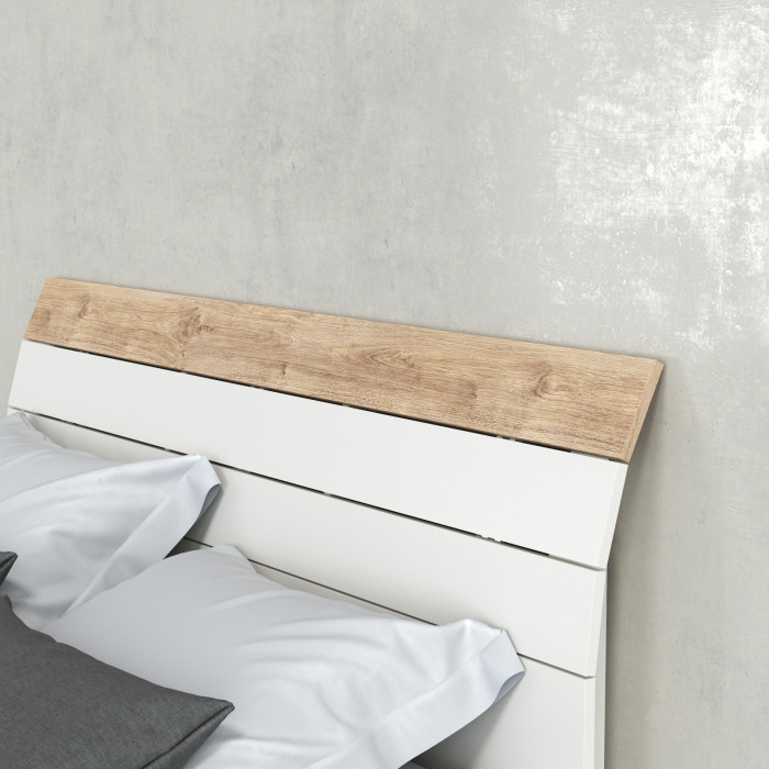 Муссон Кровать 11.41 + ортопед + Тумба 16.03 + Комод 13.97 + Тумба ТВ 13.276, цвет белый/чёрный/дуб эндгрейн элегантный, сп. м. 1600х2000 мм., б/м