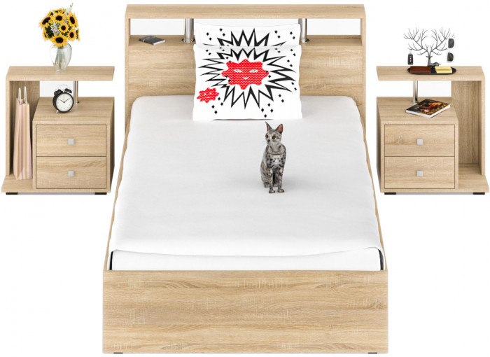 Камелия Кровать 1200 + две тумбы, дуб сонома