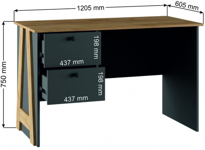 Стол письменный Теодора 2Я, Графит