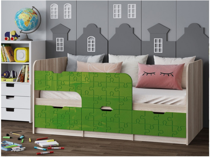 Детская кровать Юниор-9, 80х180 (Ваниль матовая, Ясень шимо светлый)