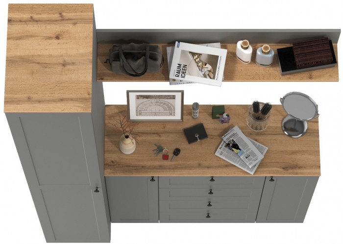 Остин Прихожая 63, цвет серый графит/дуб крафт золотой, ШхГхВ 160х54,3х229,6 см., универсальная сборка