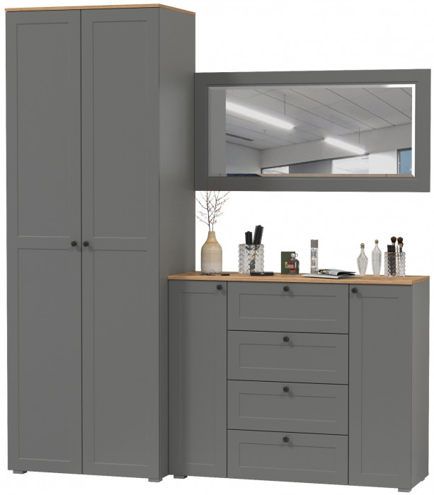 Остин Прихожая 14, цвет серый графит/дуб крафт золотой, ШхГхВ 200х54,3х229,6 см., универсальная сборка