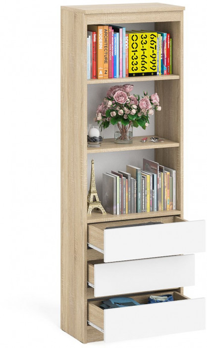 Мори Стеллаж МСТ600.3, дуб сонома/белый