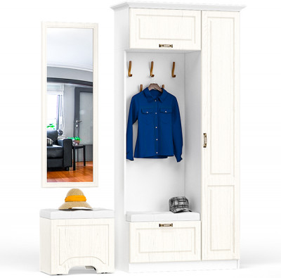 Ливерпуль Прихожая 13.21 + карниз 1000 + Зеркало 03.242 + Пуф 14.02, ясень ваниль/белый