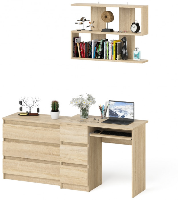 Мори компьютерный стол МС-6 левый + Комод МК800.1 + Полка 900, дуб сонома