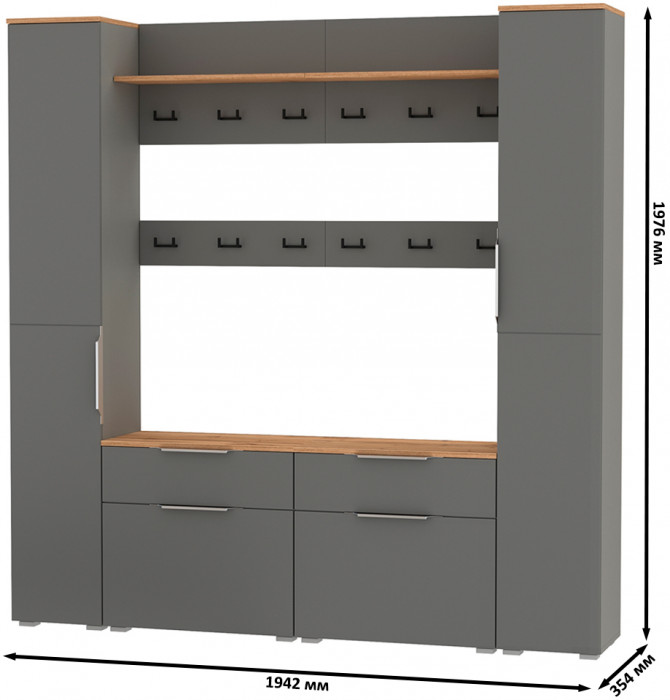 Октава Прихожая 35, серый графит/дуб крафт золотой/фасады МДФ серый графит