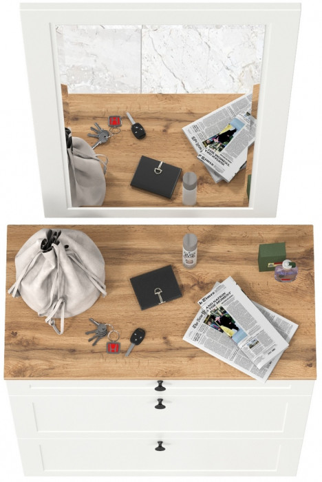 Остин 16.121 Тумба для обуви + 17.03 Зеркало, белый шагрень/дуб крафт золотой