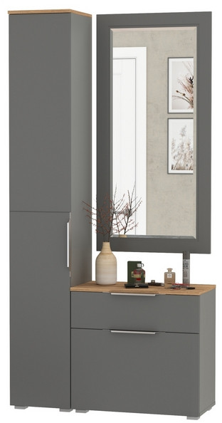 Октава Прихожая 42, цвет серый графит/дуб крафт золотой/фасады МДФ серый графит, ШхГхВ 97,1х35,4х197,6 см., универсальная сборка