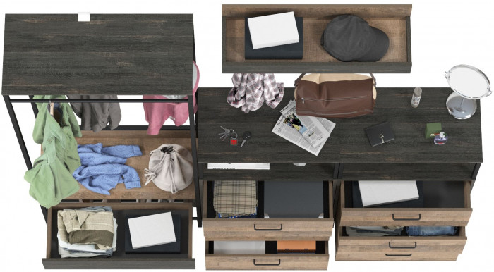 Трувор Прихожая 223, цвет дуб гранж песочный/интра, ШхГхВ 212х37х194,2 см., универсальная сборка