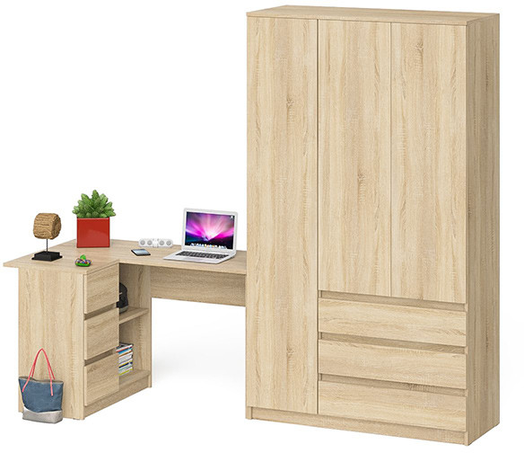 Мори компьютерный стол МС-16 левый + Шкаф МШ1200.1, дуб сонома