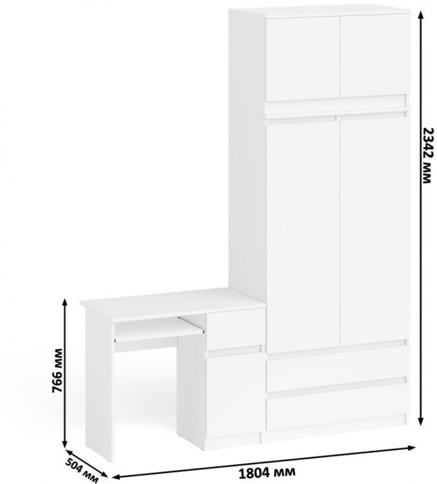 Мори Стол компьютерный МС-1 правый + Шкаф МШ900.1 + Антресоль МА900.1, цвет белый, ШхГхВ 180,4х50,4х234,2 см., выдвижной ящик справа, НЕ универс. сб.