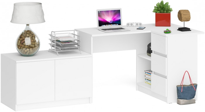 Мори Стол компьютерный МС-16 правый + Тумба МА900.1, цвет белый, ШхГхВ 214,8х84,9х76,6 см., выдвижные ящики справа, НЕ универсальная сборка