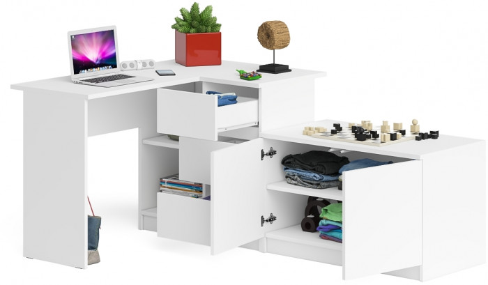 Мори Стол компьютерный МС-16 правый + Тумба МА900.1, цвет белый, ШхГхВ 214,8х84,9х76,6 см., выдвижные ящики справа, НЕ универсальная сборка