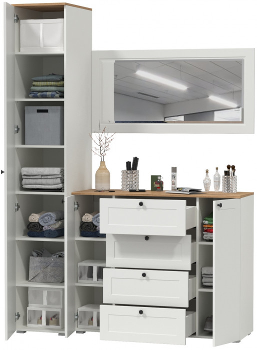 Остин Прихожая 20, цвет белый шагрень/дуб крафт золотой, ШхГхВ 160х54,3х229,6 см., универсальная сборка