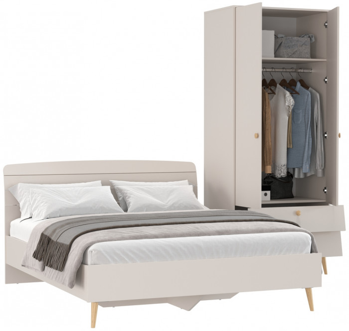 Афина Спальня Кровать 1600 + Шкаф 2-х дверный, кашемир серый