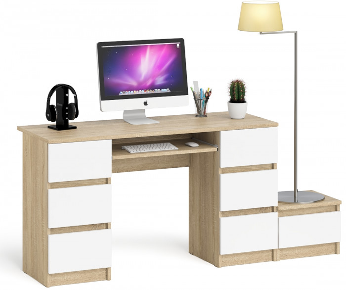 Мори компьютерный стол МС-2 + Тумба ТМП400.1, дуб сонома/белый
