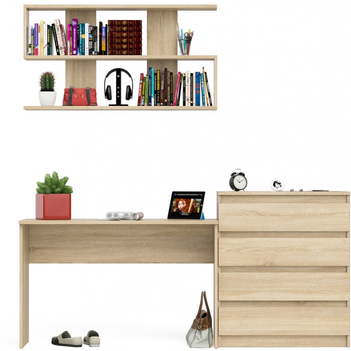 Мори Стол письменный МСП1200.1 + Комод МК800.4 + Полка 1200, цвет дуб сонома, ШхГхВ 200,8х50х209,6 см., универсальная сборка